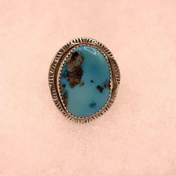 Navajo Native American Indian Made Kingsman Turquoise Sterling Silver Ring 6.5